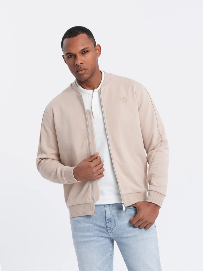 Men's lightweight bomber jacket with logo lining - light beige V2 OM-JANP-0153