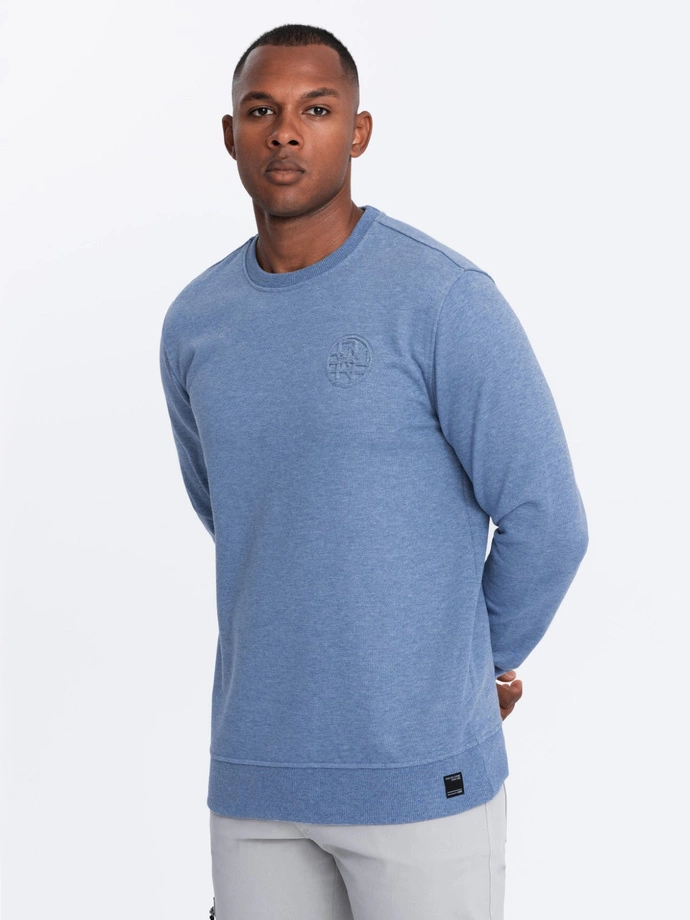 Men's mélange sweatshirt with embroidered logo - indigo V4 OM-SSNZ-0163