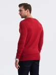 Pánský elegantní svetr BASIC s výstřihem do V a viskózou - červený V20 OM-SWBS-0107