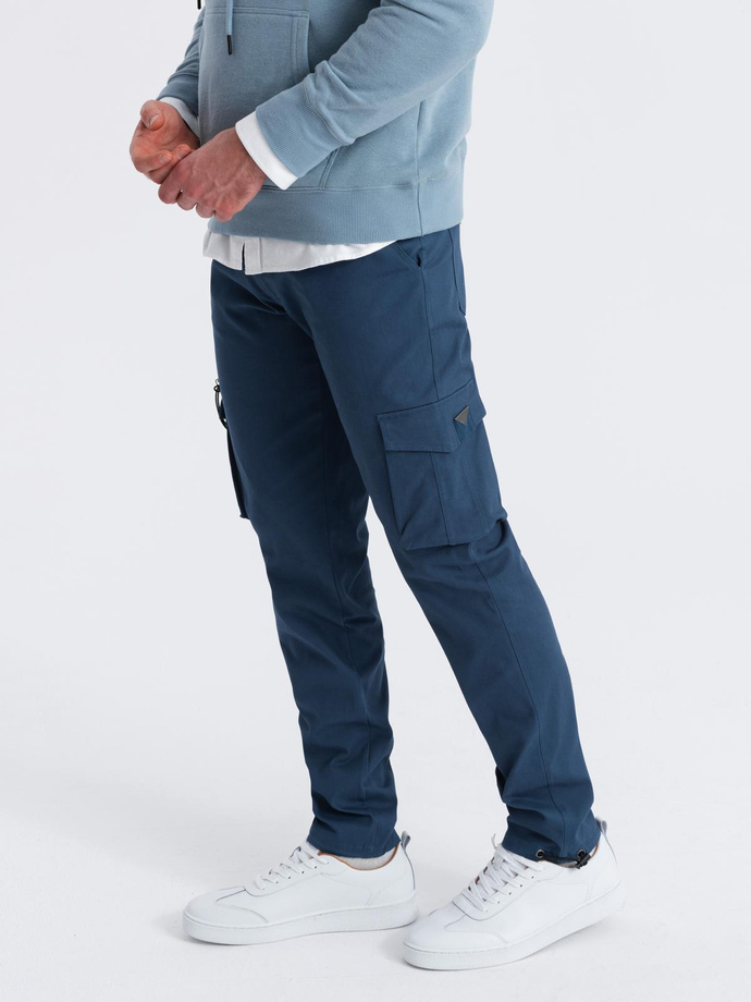 Pantaloni cargo STRAIGHT LEG pentru bărbați cu broșă triunghiulară pentru buzunare - albastru închis V4 OM-PACG-0196