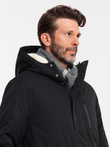 Męska długa kurtka parka sherpa – negru V4 OM-JALJ-0181