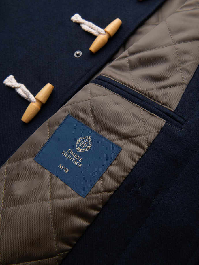 Men's wool and hooded duffle coat - navy blue V2 OM-COWC-0131