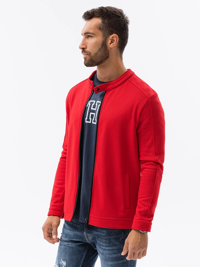 Men's unbuttoned sweatshirt with stand-up collar - red V6 OM-SSZP-22FW-005