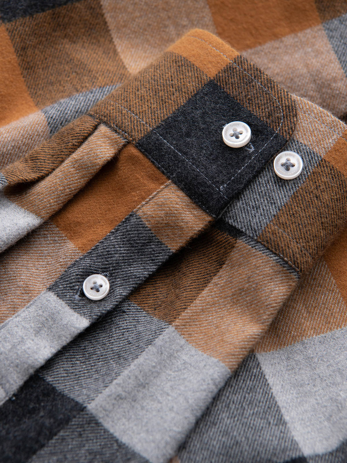 Pánská kostkovaná flanelová košile - žlutá a černá V2 OM-SHCS-0150