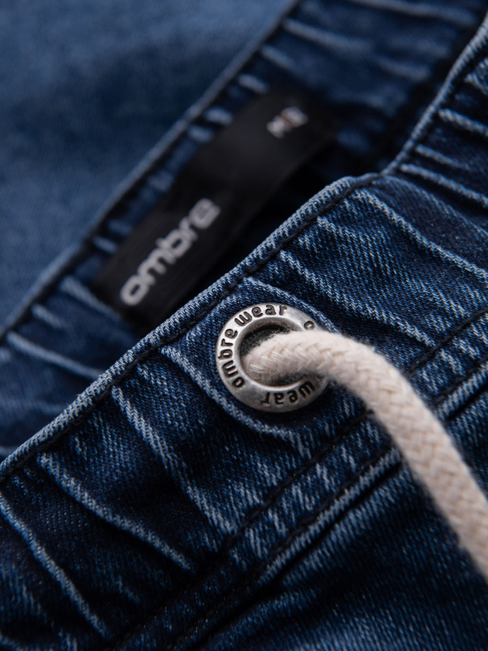 Men's shorts with elastic waistband and wash effect - blue V2 OM-SRDS-0192