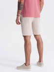 Men's knit shorts with drawstring and pockets - light beige V1 OM-SRBS-0139