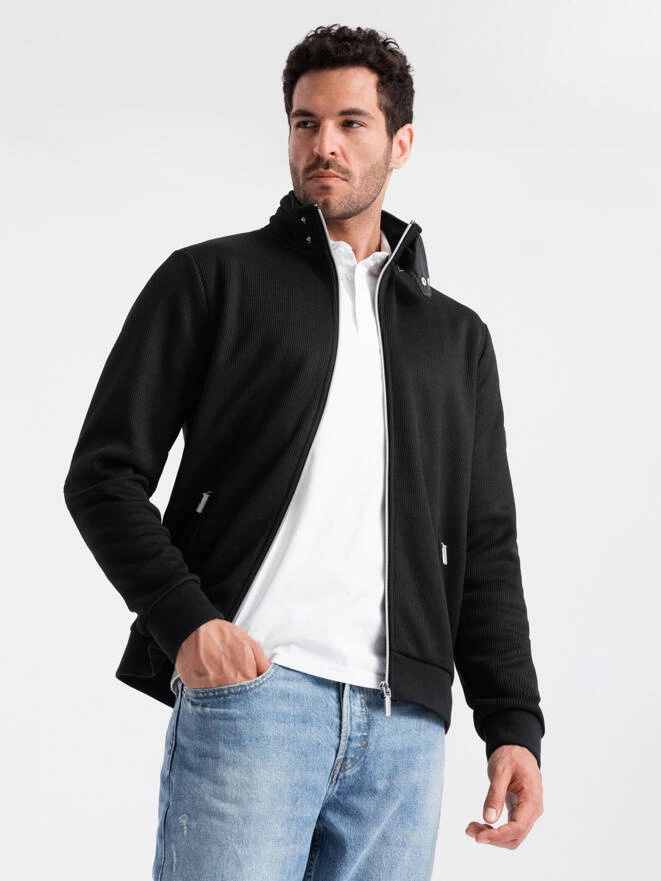 Jachetă pentru bărbați cu guler înalt și interior din fleece - negru V1 OM-JANP-0154