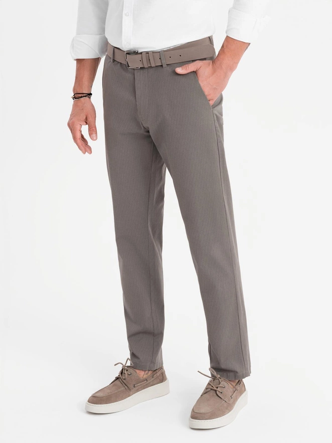 Pantaloni chino REGULAR FIT pentru bărbați cu textură fină - gri V1 OM-PACP-0184