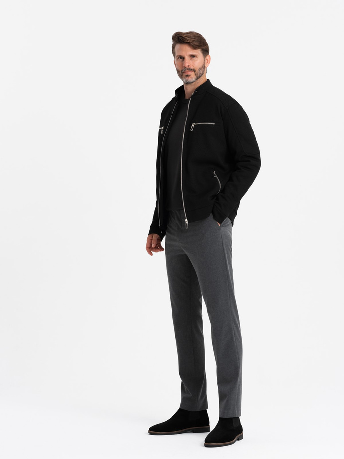 Jachetă biker pentru bărbați cu guler înalt și buzunare - negru V2 OM-JALP-0157