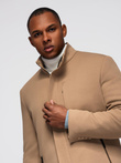 Structured fitted coat for men with high collar - light brown V4 OM-COWC-0136