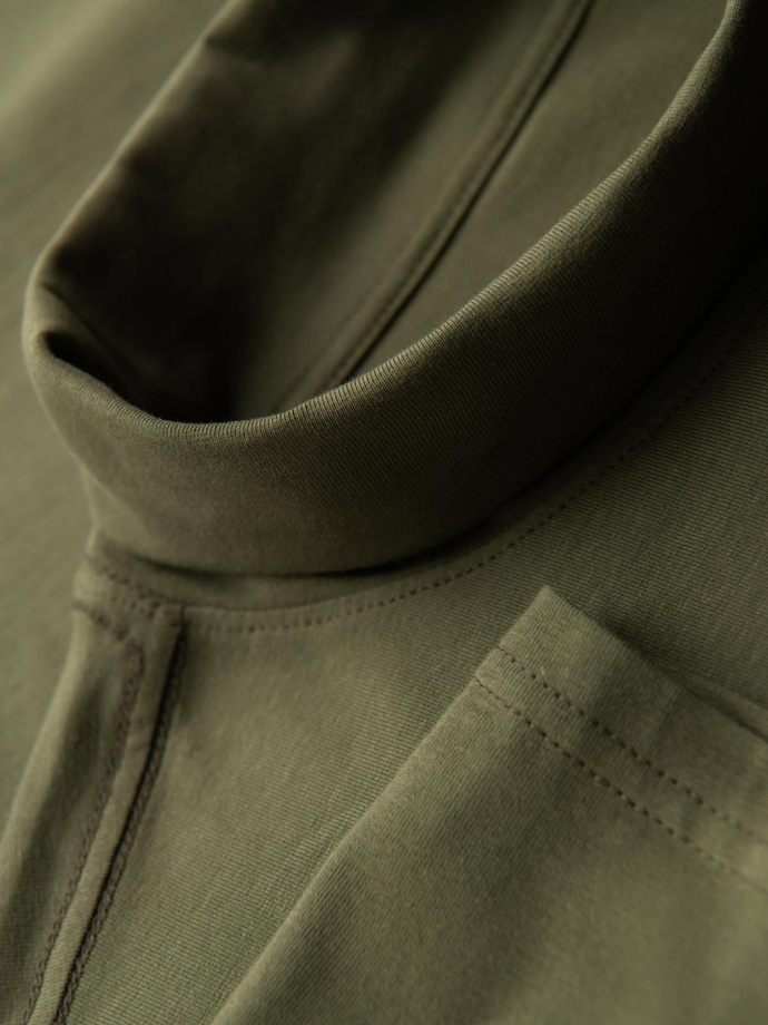 Men's plain turtleneck longsleeve - dark olive green V4 OM-LSCL-0130