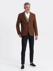 Men's casual blazer with decorative buttons on cuffs - chocolate brown V1 OM-BLZB-0118