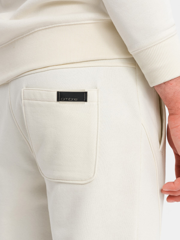 BASIC medvilninis vyriškas sportinis kostiumas, džemperis ir sportiniai marškinėliai - kreminės spalvos V5 Z84