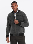 Men's denim bomber jacket with stone wash effect - black V2 OM-JADJ-0163