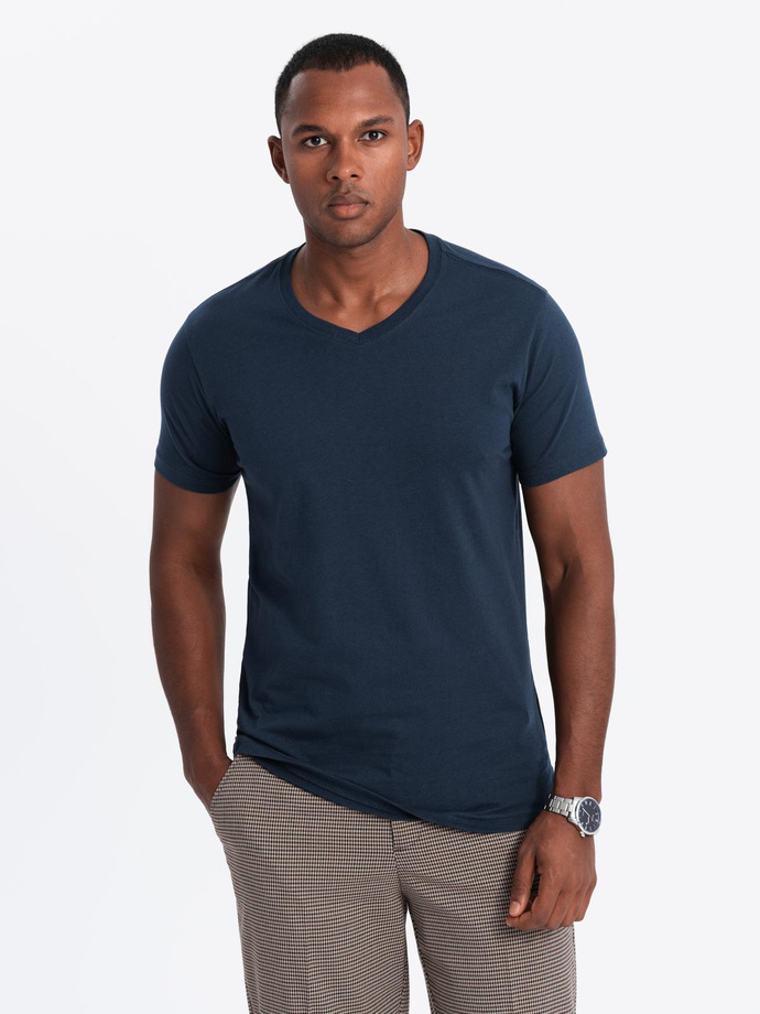 BASIC men's cotton V-neck T-shirt set - white/sand/green V12 OM-TSBS-0233