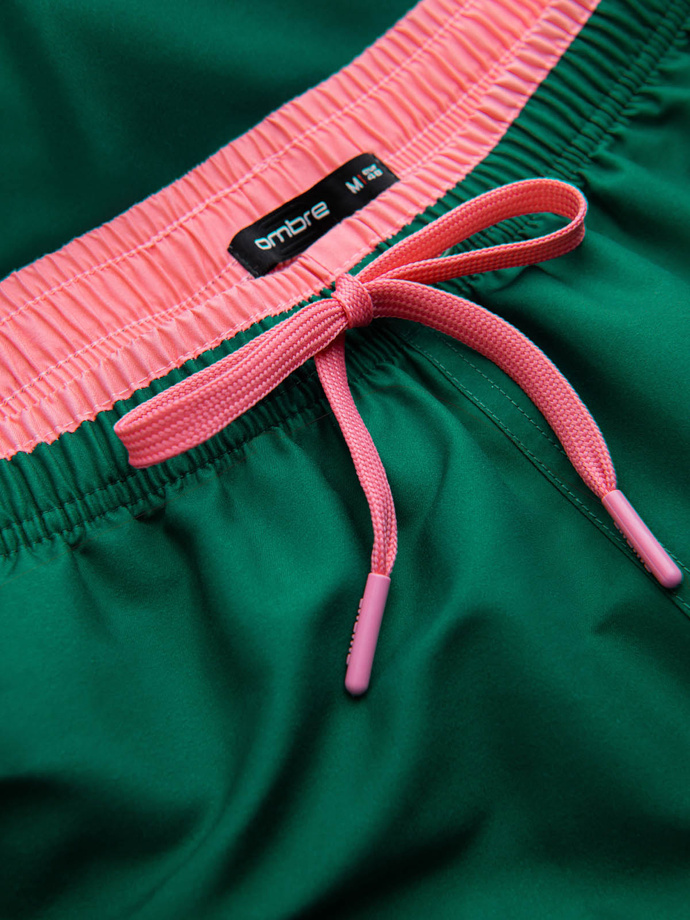 Pánské dvoubarevné žebrované plavecké šortky - tmavě zelené V3 OM-SRBS-0141