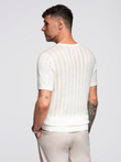 Men's openwork sweater with round neckline and short sleeves - white V1 OM-TSCT-0251