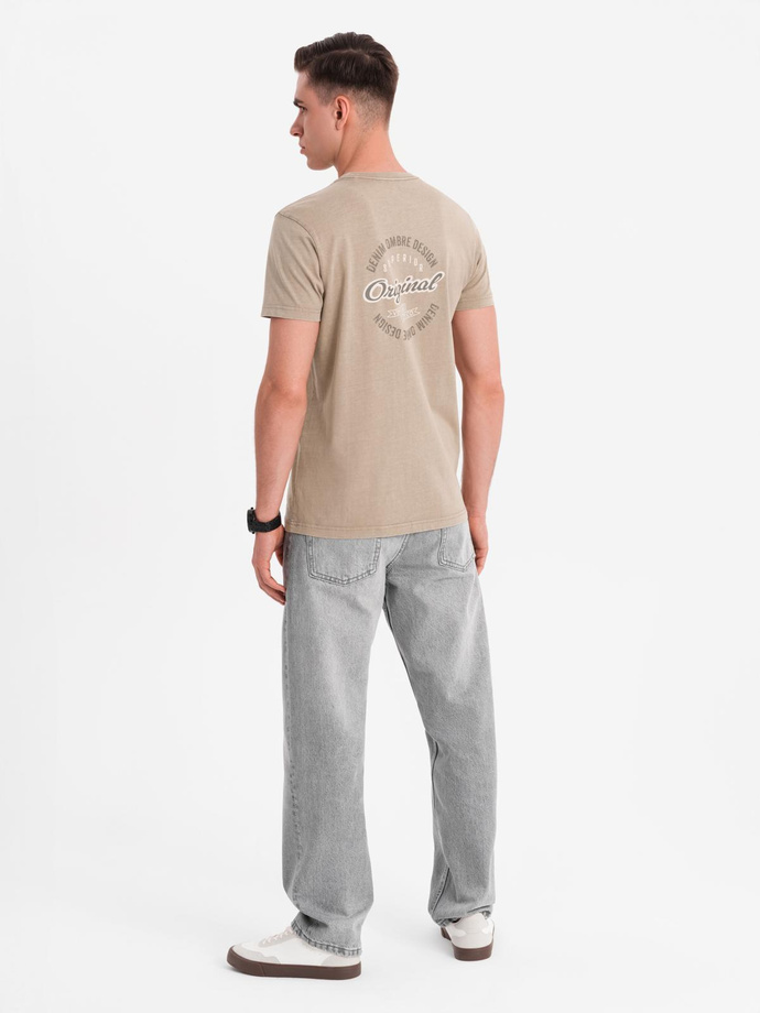 Cotton T-shirt with print on chest and back - dark beige V2 OM-TSWT-0201