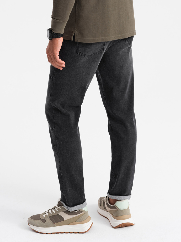 Pantaloni din denim TAPER FIT pentru bărbați cu cusături și picioare întoarse - negru V3 OM-PADP-0161