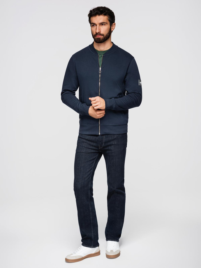 Men's unbuttoned cotton sweatshirt bomber - navy blue V4 OM-SSZP-0215