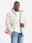 Men's sports warm jacket with double hood - ash V1 OM-JAHP-0208