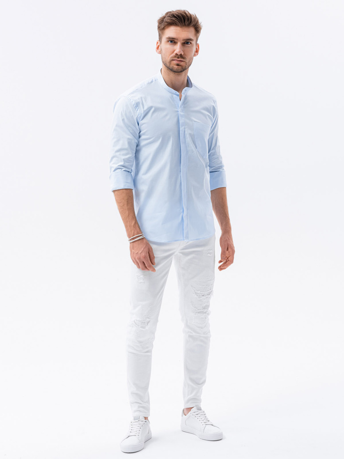 Men's elegant shirt with long sleeves - light blue K307