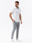 Men's knitted slim fit shirt with short sleeves and collar - white V1 OM-SHSS-0100