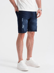 Men's denim short shorts with holes - dark blue V3 OM-SRDS-0146