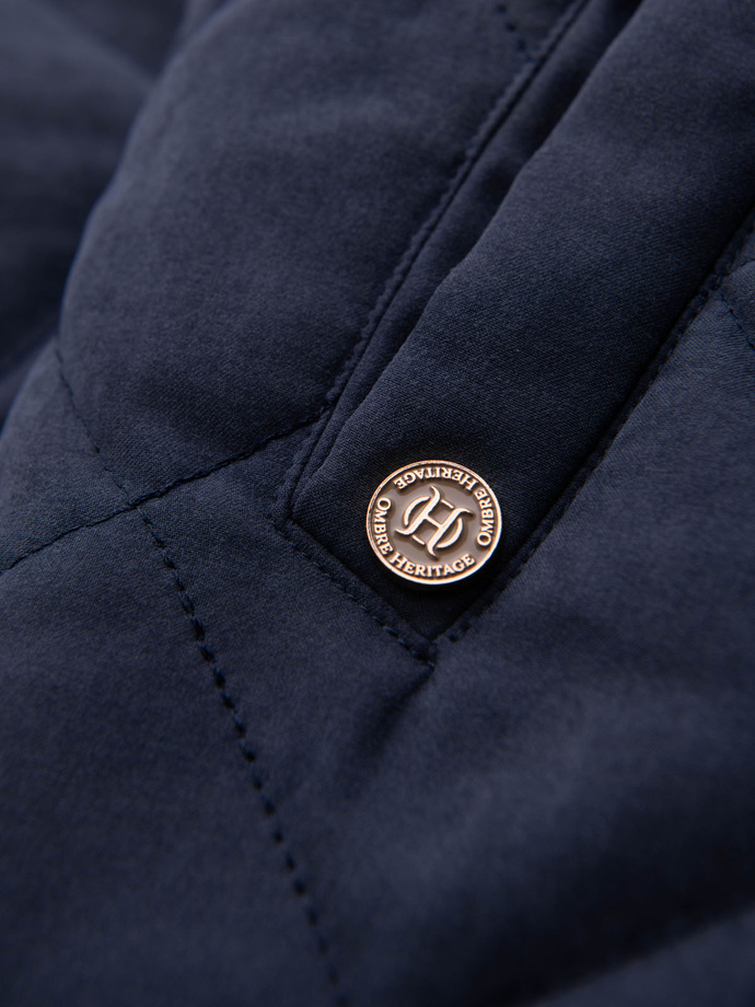 Pánská prošívaná bunda bez rukávů s broskvovým efektem - tmavě modrá V2 OM-JAVJ-0277