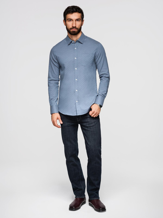 Cămașă SLIM FIT pentru bărbați din material decorativ cu buzunar - albastru OM-SHCS-0174