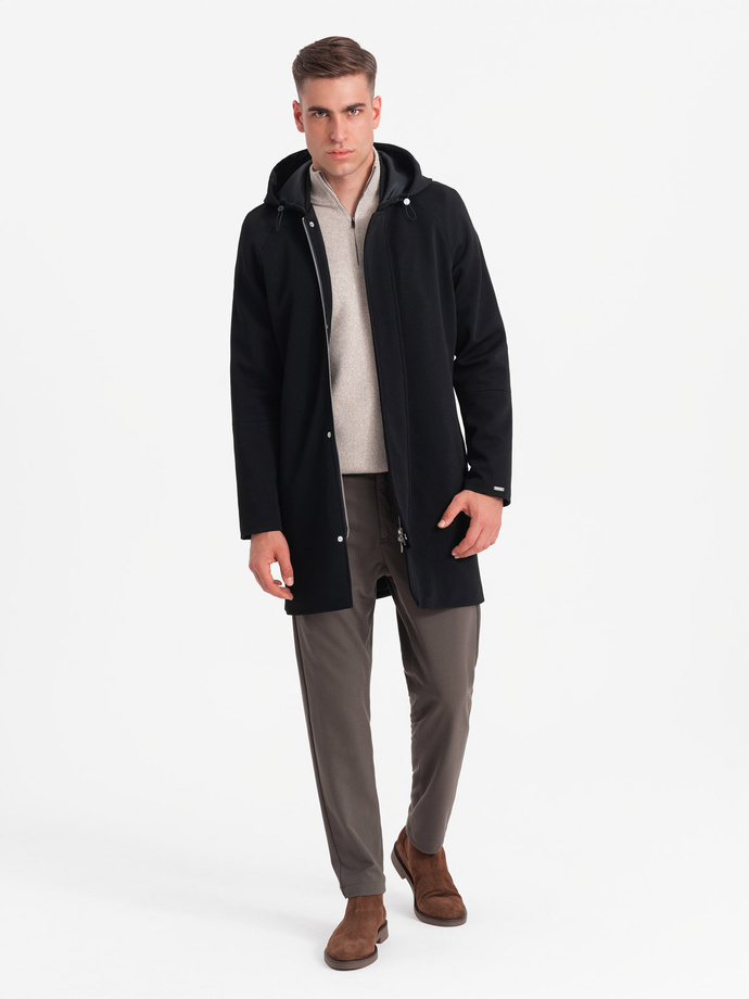 Men's hooded coat in fine pinstripe - black V2 OM-COSC-0112