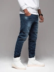 Men's denim jogger pants with rips and zippers - dark blue V1 OM-PADJ-0243