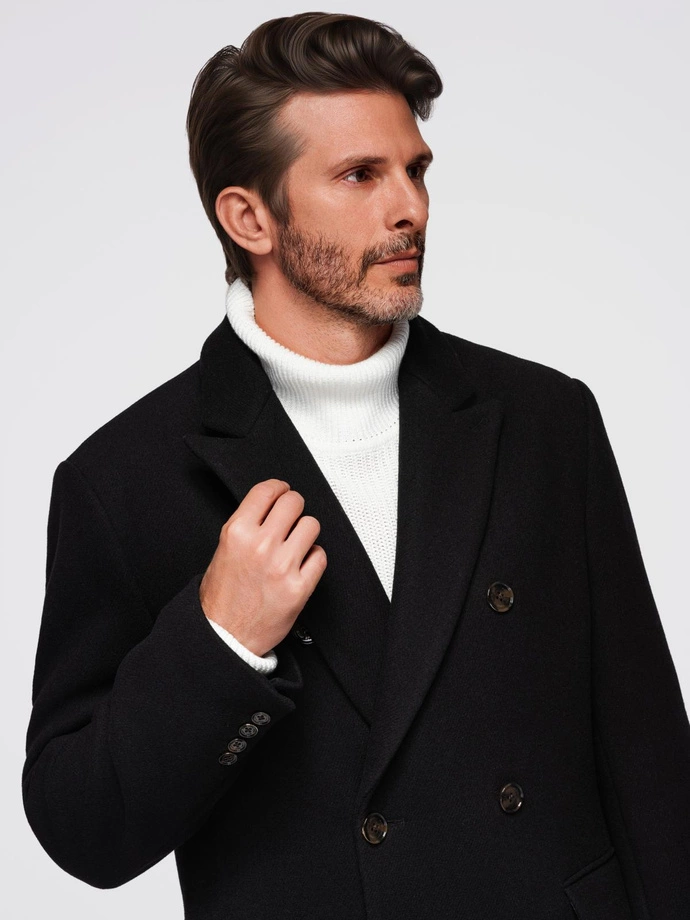 Men's double-breasted wool coat - black V2 OM-COWC-0133