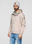 Functional men's transitional jacket with hood - beige V3 OM-JANP-0225
