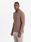 Men's structured polo longsleeve with patch - brown V4 OM-POLS-0131
