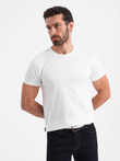 Tricou clasic din bumbac pentru bărbați BASIC - alb V4 OM-TSBS-0146