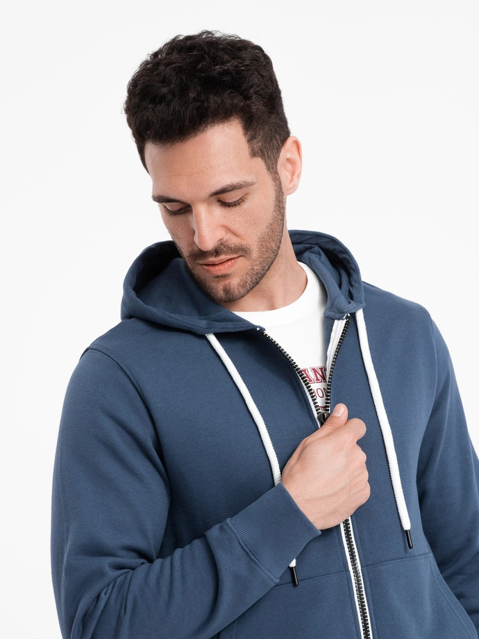 BASIC men's unbuttoned hooded sweatshirt - navy blue V4 OM-SSBZ-0178