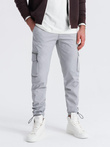 Pantaloni cargo STRAIGHT LEG pentru bărbați cu broșă triunghiulară în buzunar - gri V3 OM-PACG-0196