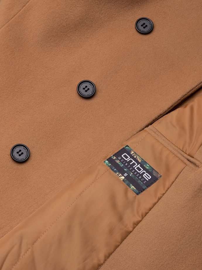 Men's coat with asymmetrical fastening - camel V4 OM-COWC-0102