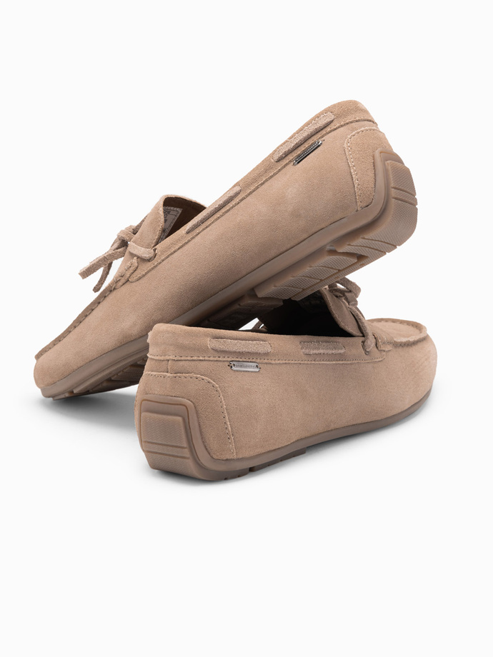 Pantofi de mocasin din piele pentru bărbați cu șnur și talpă de șofer - bej V1 OM-FOCS-0150