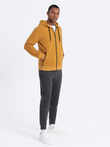 Men's unbuttoned hooded sweatshirt - mustard V7 OM-SSZP-0124