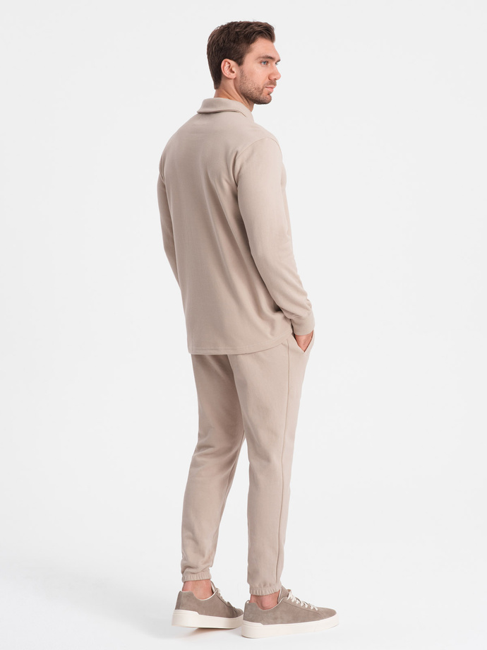 Set trening pentru bărbați bluză de trening cu guler polo + pantaloni - bej V2 Z71