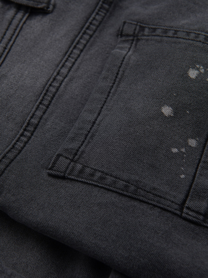 Men's short denim shorts with rubbing and rolled up leg - gray V3 OM-SRDS-0186