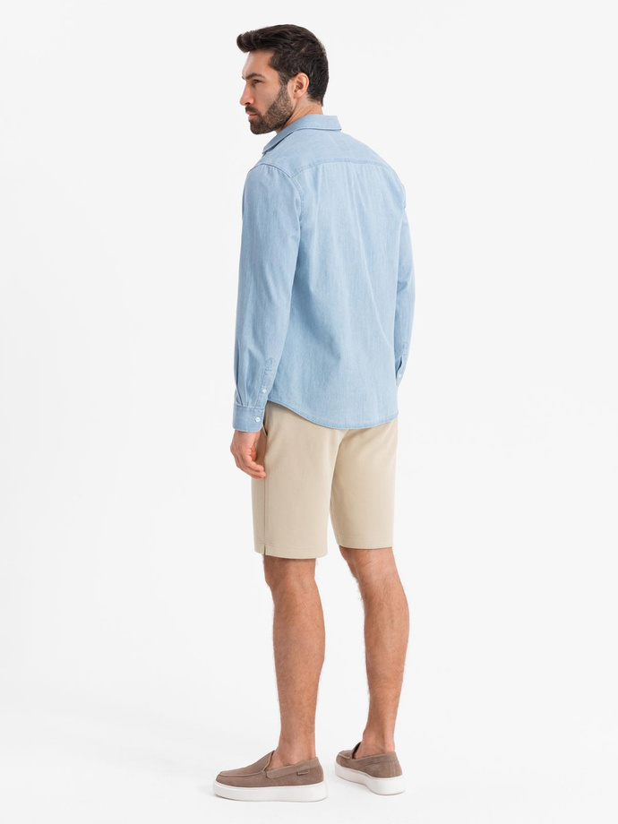 Pánske šortky SLIM FIT zo štruktúrovaného úpletu - pieskové V3 OM-SRCS-0169