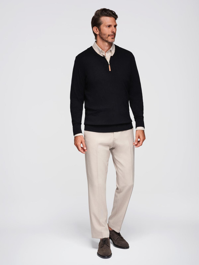 Men's sweater with viscose and spread neckline - black V2 OM-SWZS-0124