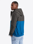 Colorful lightweight men's sports jacket with fleece - blue and graphite V2 OM-JANP-0194