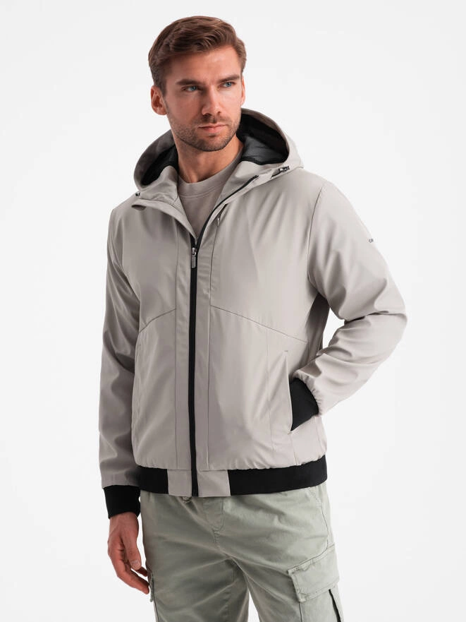 Men's lightweight jacket with mesh lining and hood - grey V6 OM-JANP-0149