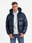 Warm men's puffer jacket with welts - navy blue V2 OM-JAHP-0207