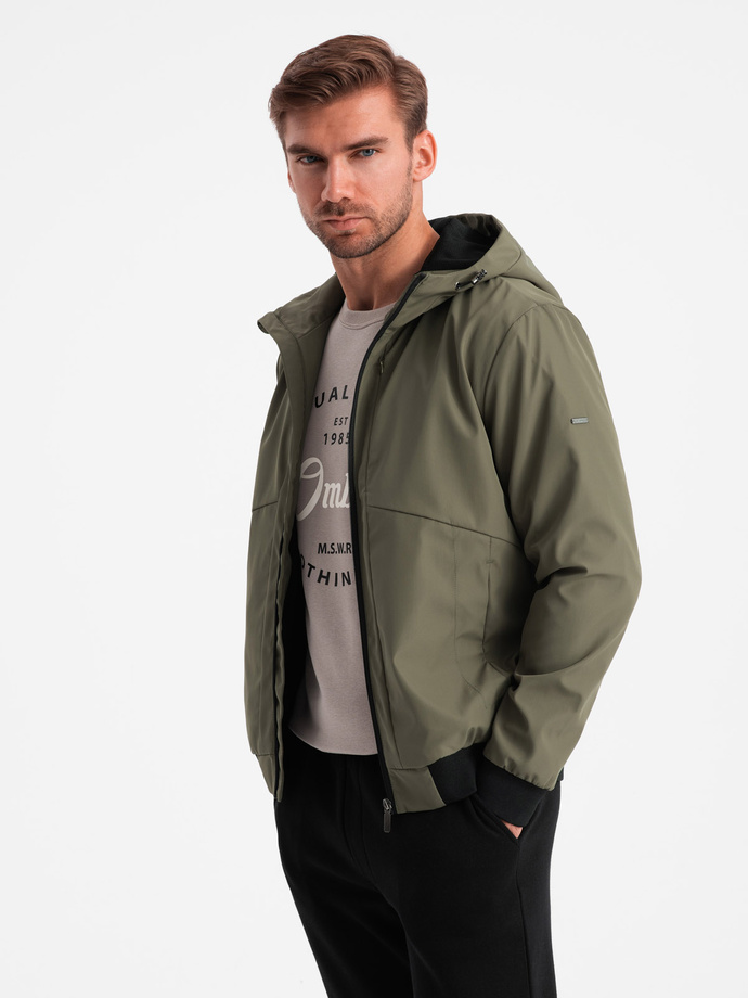 Men's lightweight jacket with hood and mesh lining - olive V2 OM-JANP-0149