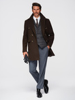 Men's double-breasted coat with decorative buttons - dark brown V3 OM-COWC-0137